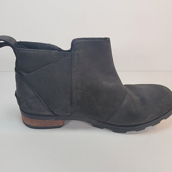 Sorel EMELIE CHELSEA Ankle Boot Black Leather Waterproof Rain Snow Boot Sz 7 - Picture 5 of 10